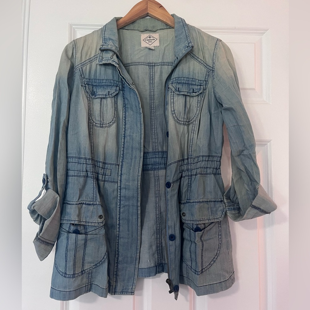 St John’s Bay faux denim jacket zip up or button up petite small